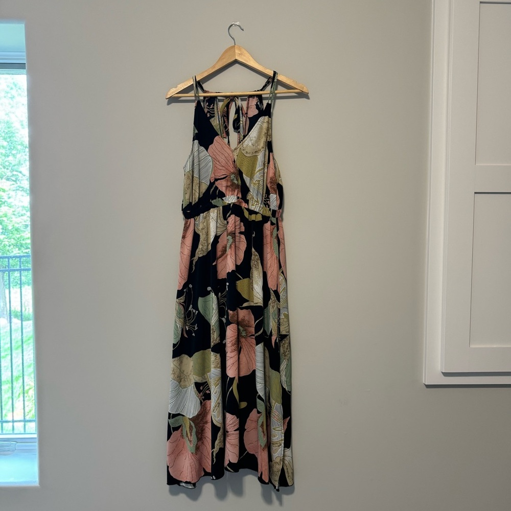 Cupshe Floral Tie Back Slip Maxi Dress Elastic Waist Sz M